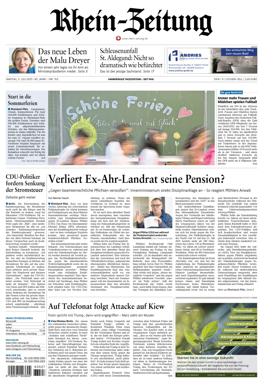 Rhein-Zeitung Kreis Cochem-Zell vom Samstag, 05.07.2025