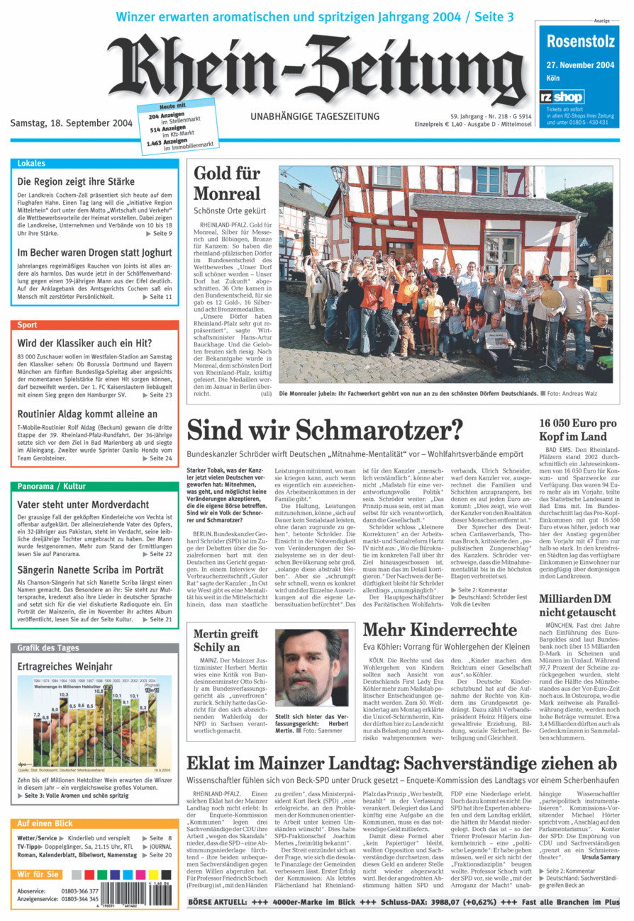 Rhein-Zeitung Kreis Cochem-Zell vom Samstag, 18.09.2004