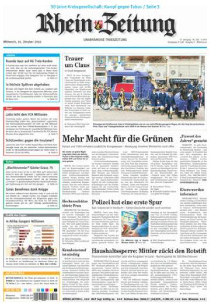 Rhein-Zeitung Kreis Cochem-Zell vom Mittwoch, 16.10.2002