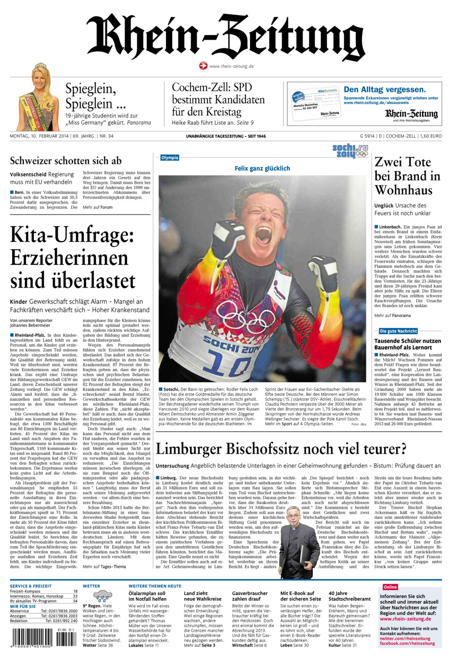 Rhein-Zeitung Kreis Cochem-Zell vom Montag, 10.02.2014
