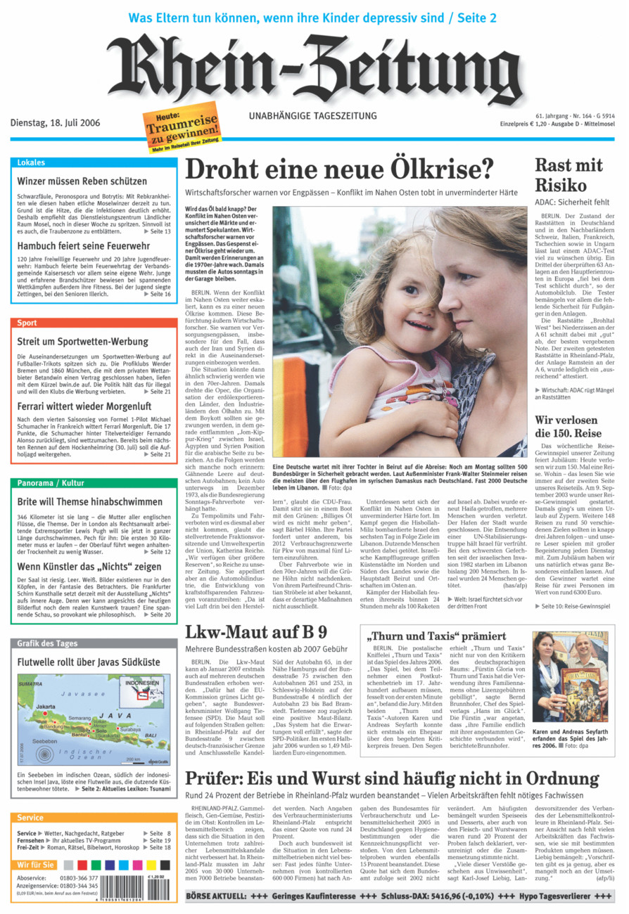 Rhein-Zeitung Kreis Cochem-Zell vom Dienstag, 18.07.2006