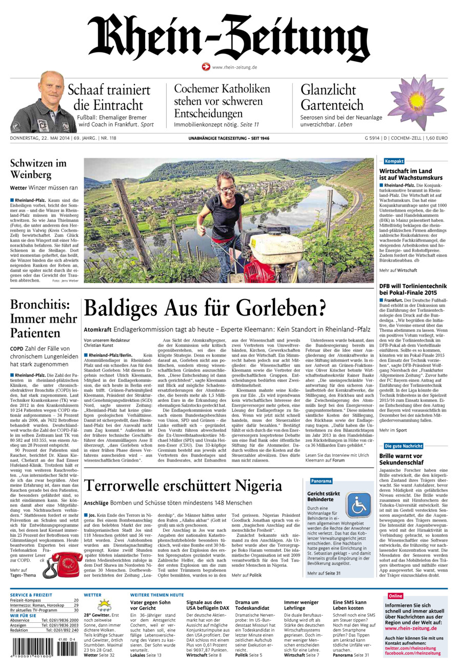 Rhein-Zeitung Kreis Cochem-Zell vom Donnerstag, 22.05.2014