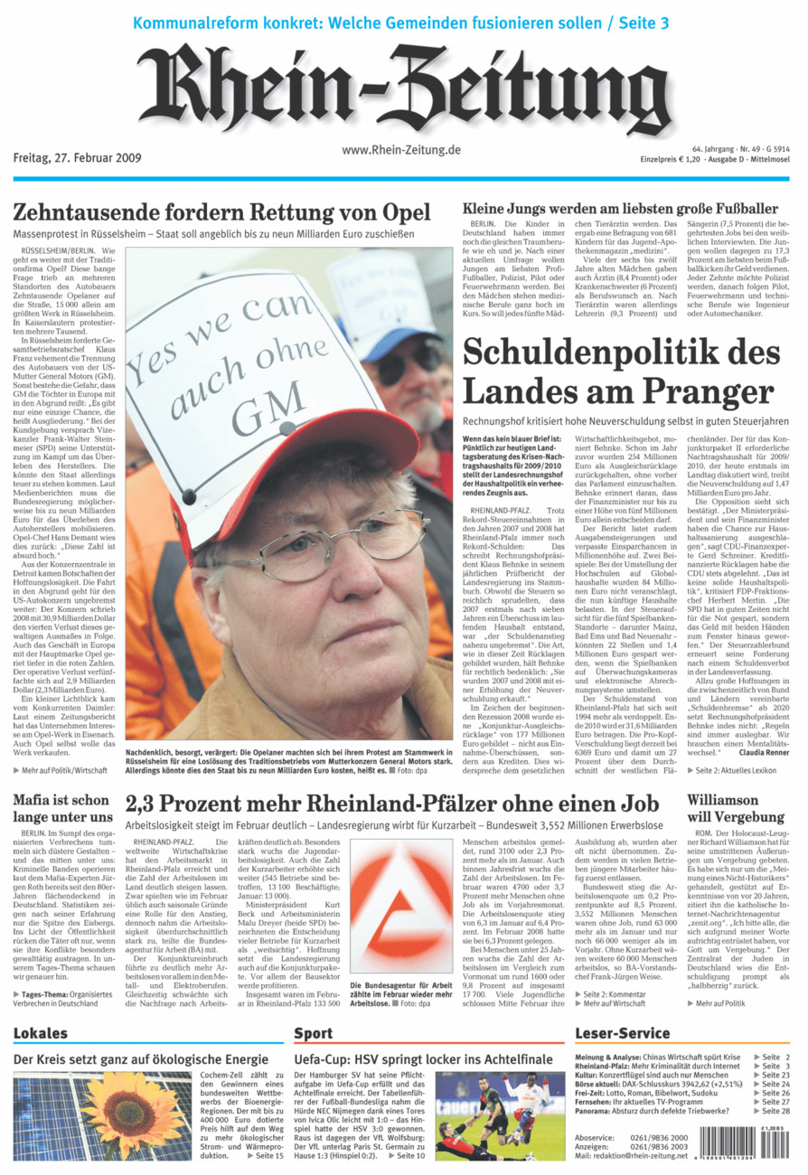 Rhein-Zeitung Kreis Cochem-Zell vom Freitag, 27.02.2009
