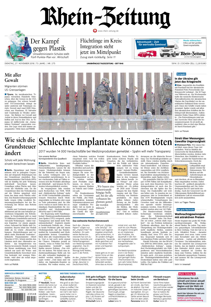 Rhein-Zeitung Kreis Cochem-Zell vom Dienstag, 27.11.2018