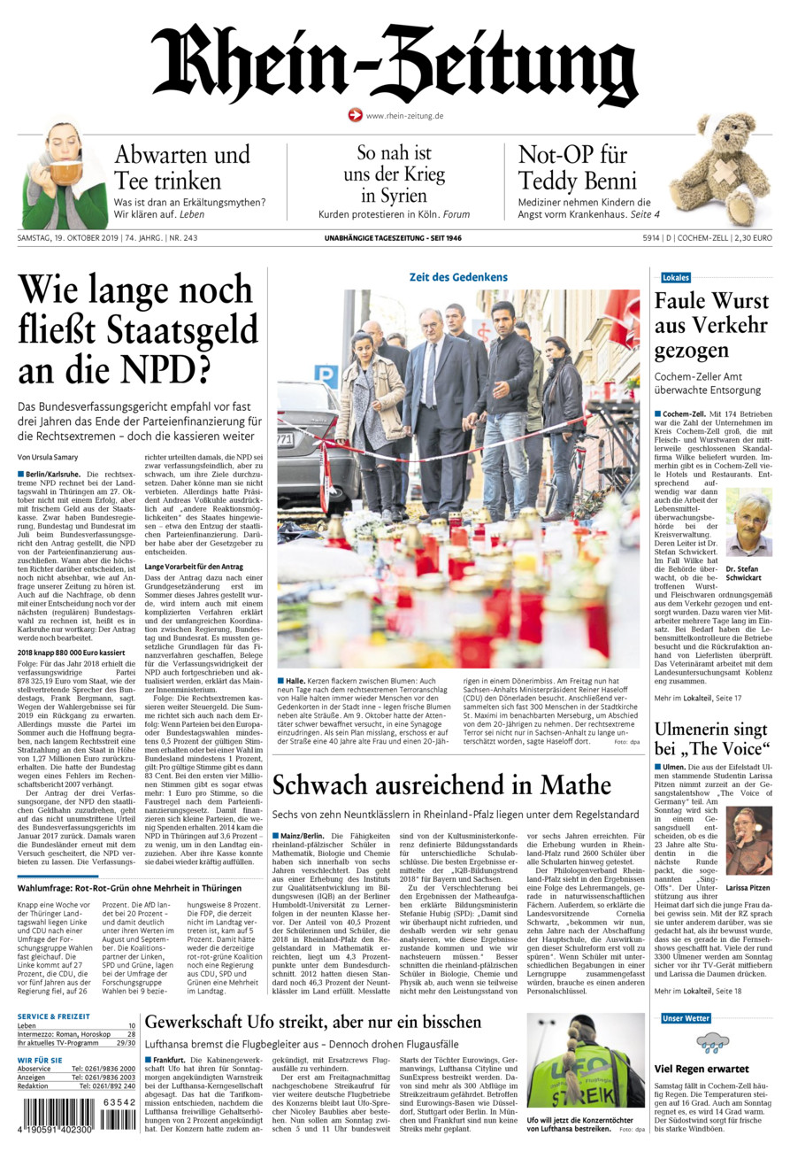 Rhein-Zeitung Kreis Cochem-Zell vom Samstag, 19.10.2019