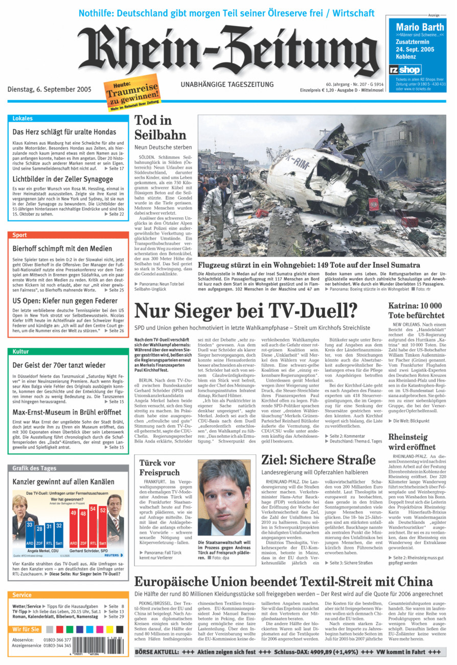 Rhein-Zeitung Kreis Cochem-Zell vom Dienstag, 06.09.2005