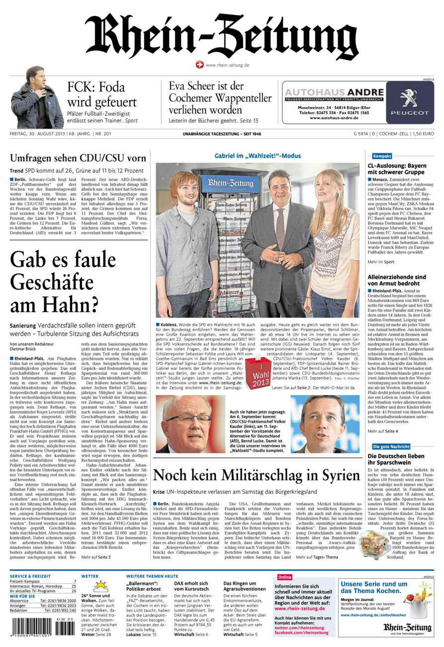 Rhein-Zeitung Kreis Cochem-Zell vom Freitag, 30.08.2013