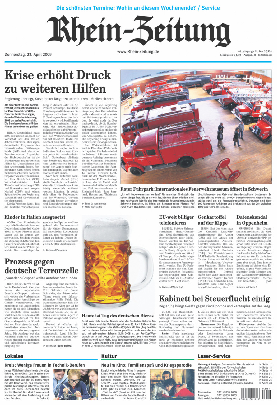 Rhein-Zeitung Kreis Cochem-Zell vom Donnerstag, 23.04.2009