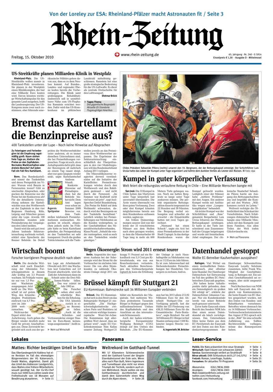 Rhein-Zeitung Kreis Cochem-Zell vom Freitag, 15.10.2010