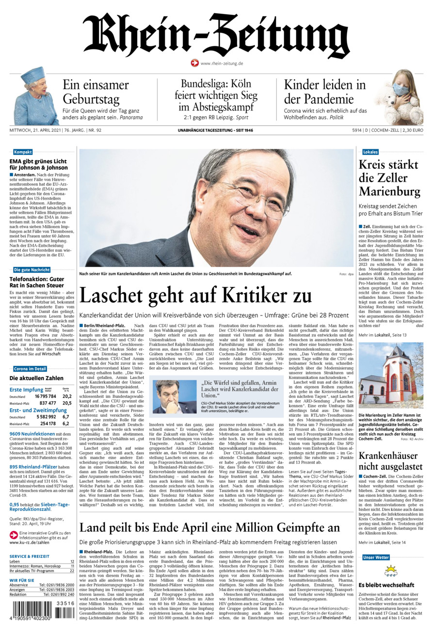 Rhein-Zeitung Kreis Cochem-Zell vom Mittwoch, 21.04.2021