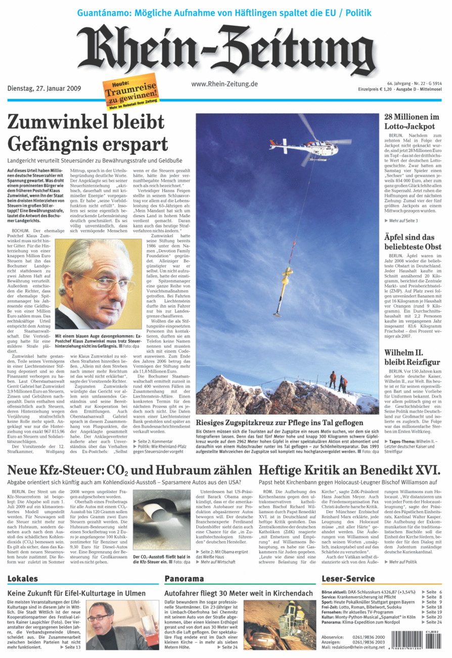Rhein-Zeitung Kreis Cochem-Zell vom Dienstag, 27.01.2009