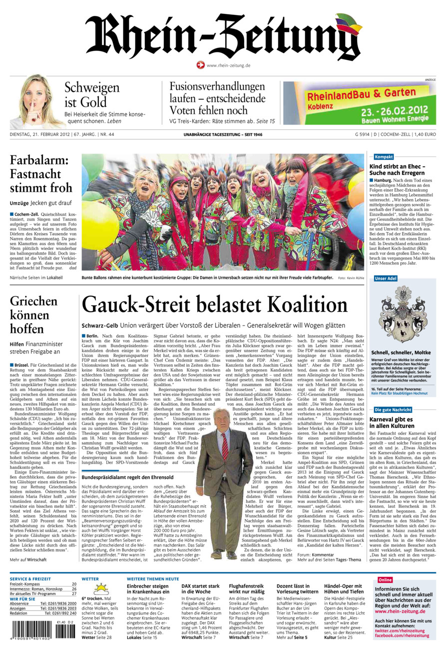 Rhein-Zeitung Kreis Cochem-Zell vom Dienstag, 21.02.2012
