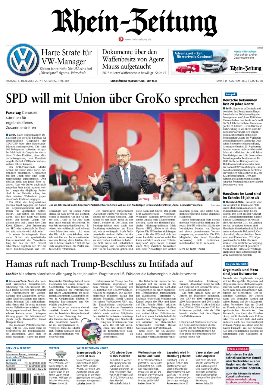Rhein-Zeitung Kreis Cochem-Zell vom Freitag, 08.12.2017