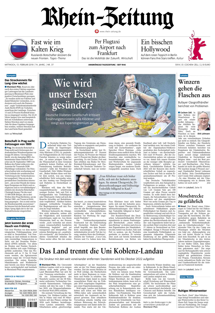 Rhein-Zeitung Kreis Cochem-Zell vom Mittwoch, 13.02.2019
