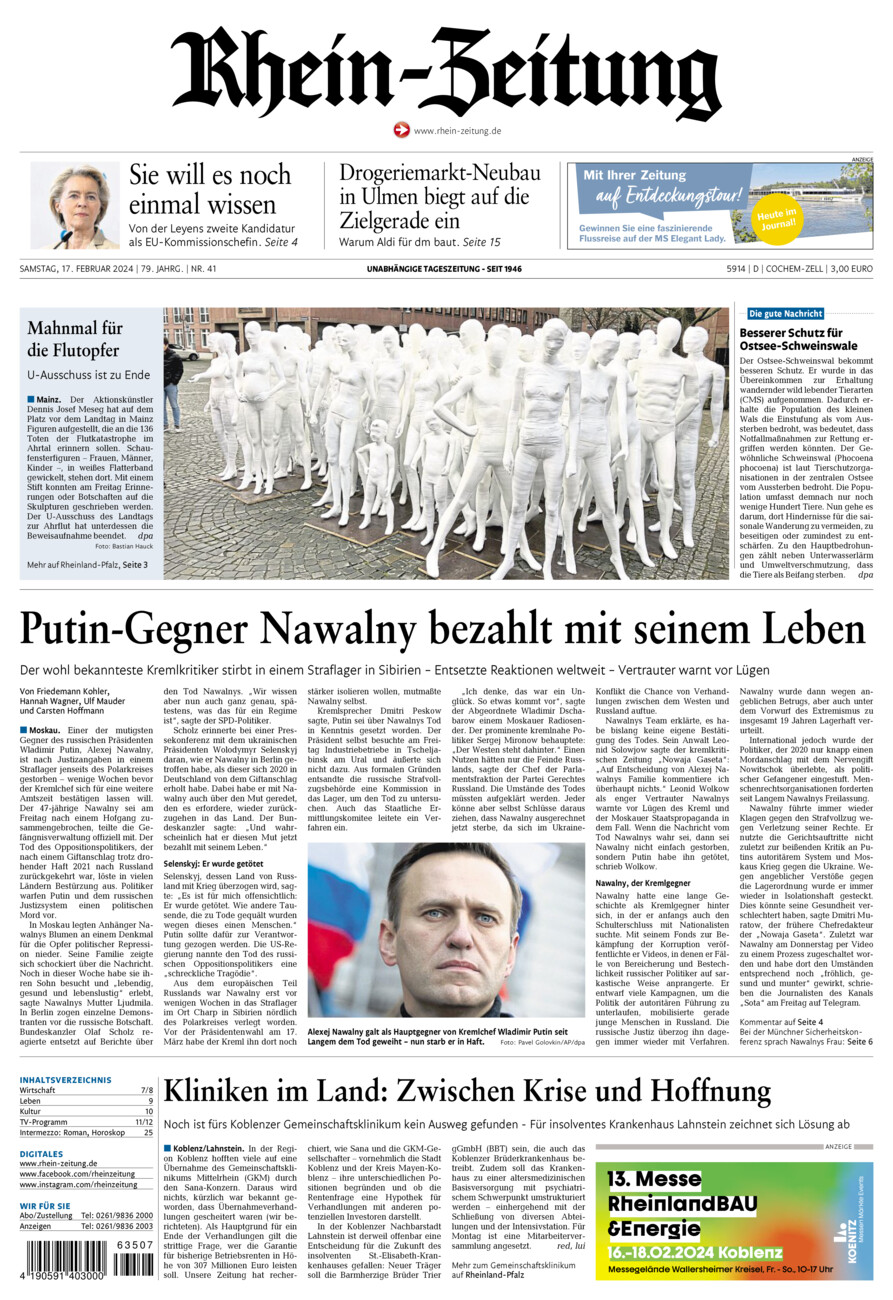 Rhein-Zeitung Kreis Cochem-Zell vom Samstag, 17.02.2024