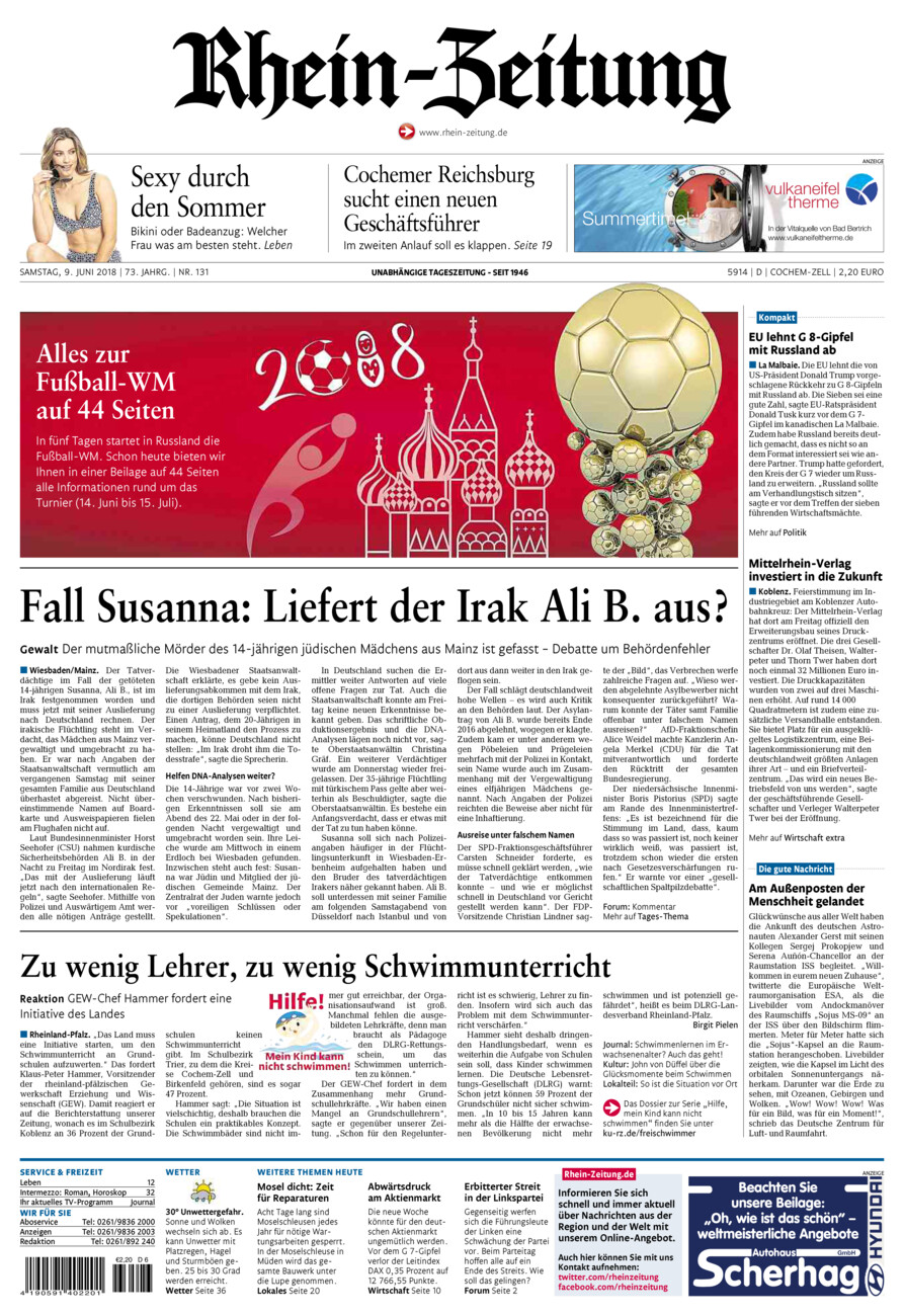 Rhein-Zeitung Kreis Cochem-Zell vom Samstag, 09.06.2018