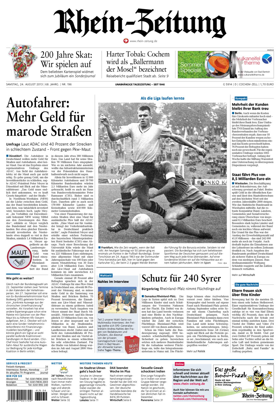 Rhein-Zeitung Kreis Cochem-Zell vom Samstag, 24.08.2013