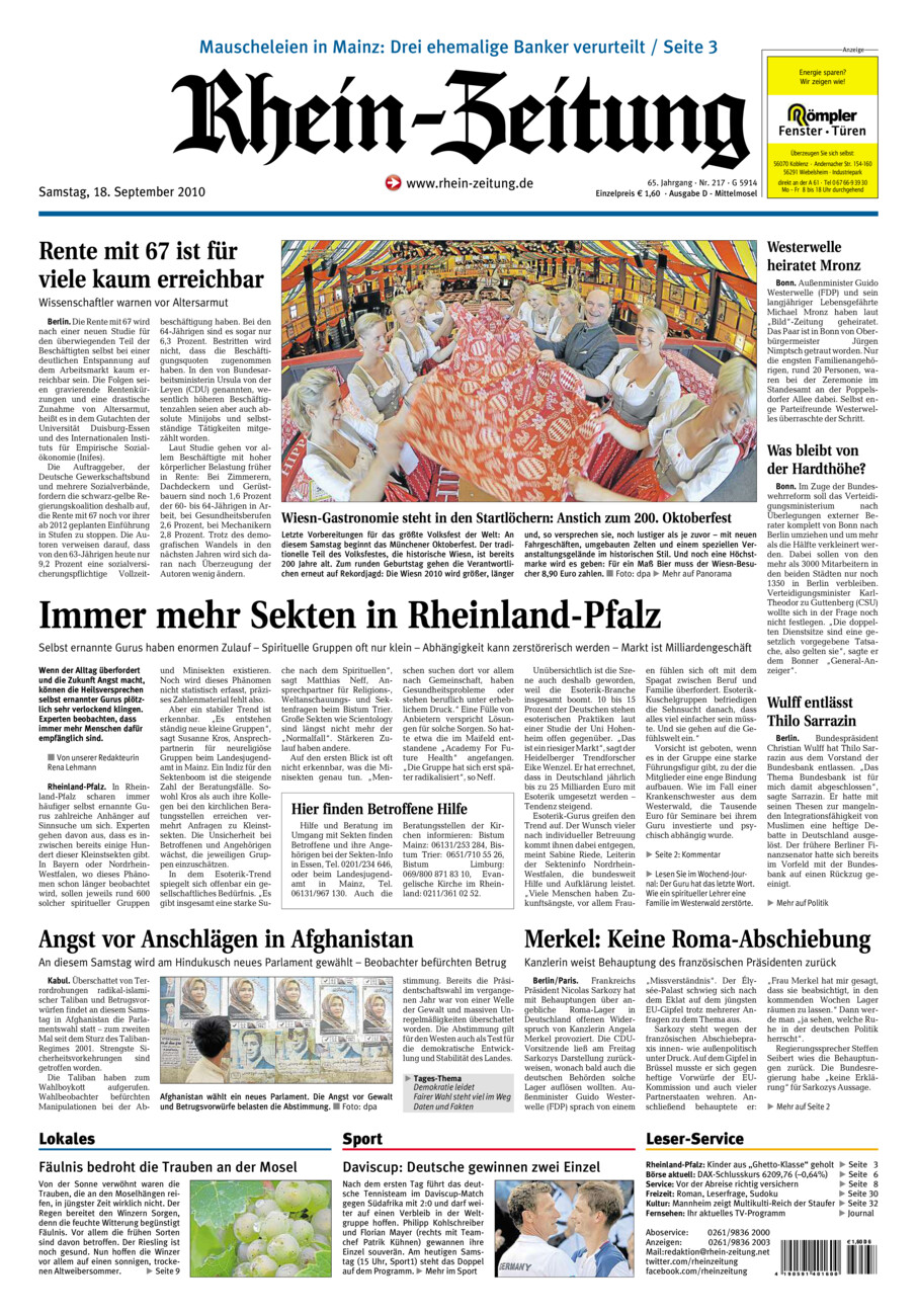 Rhein-Zeitung Kreis Cochem-Zell vom Samstag, 18.09.2010