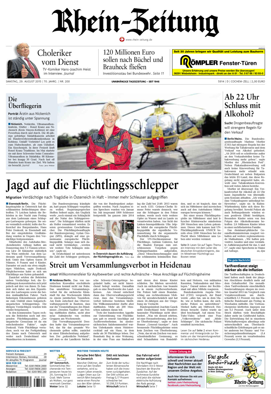 Rhein-Zeitung Kreis Cochem-Zell vom Samstag, 29.08.2015