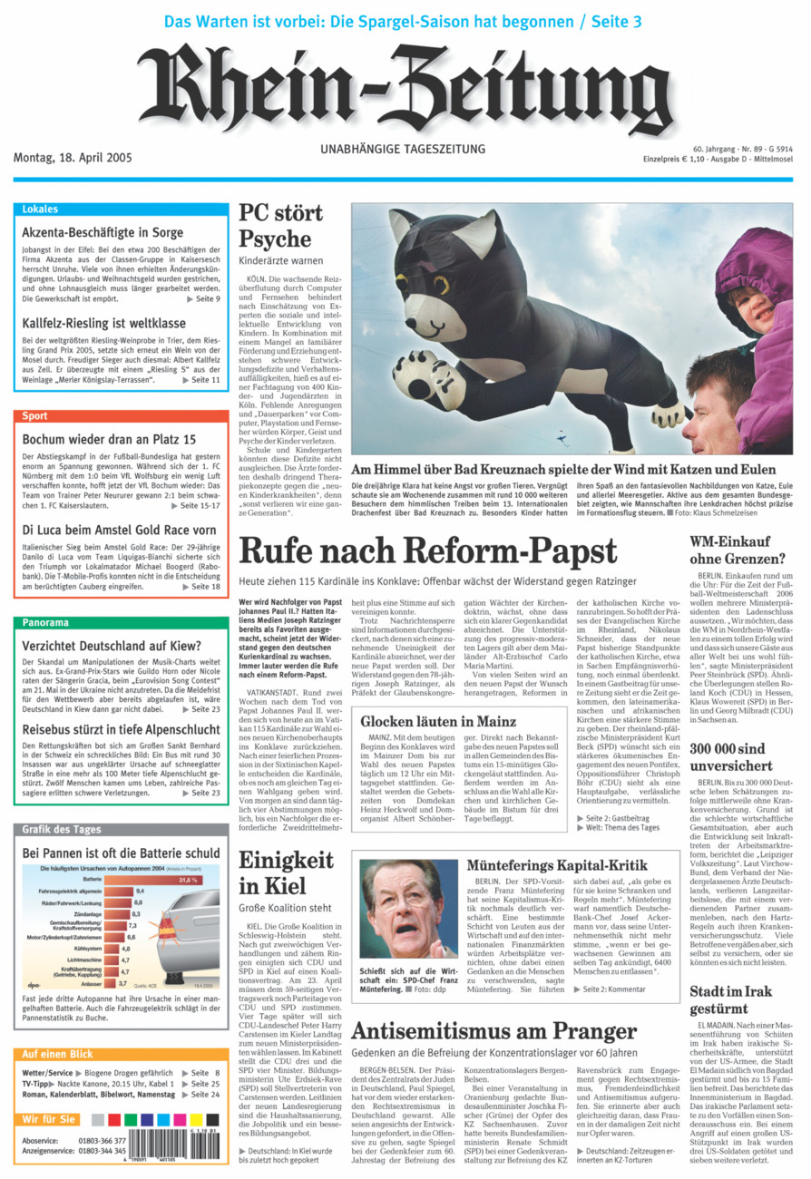 Rhein-Zeitung Kreis Cochem-Zell vom Montag, 18.04.2005