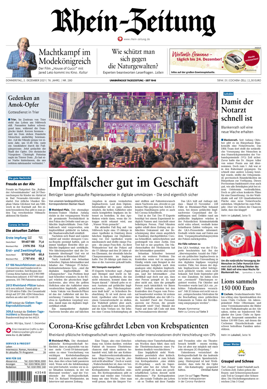 Rhein-Zeitung Kreis Cochem-Zell vom Donnerstag, 02.12.2021