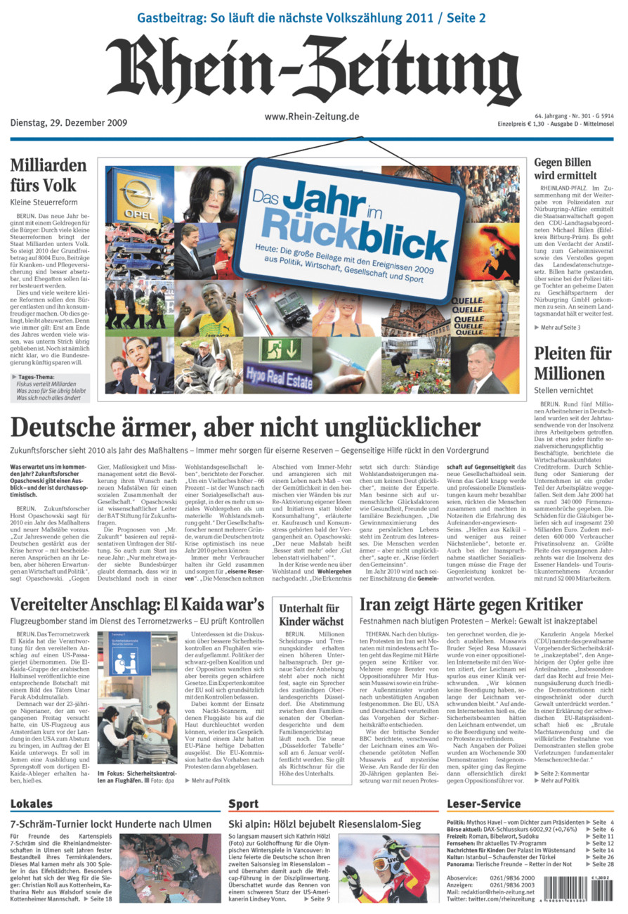 Rhein-Zeitung Kreis Cochem-Zell vom Dienstag, 29.12.2009