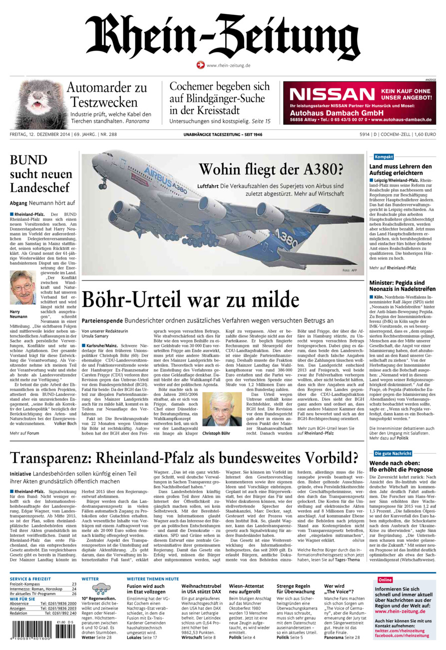 Rhein-Zeitung Kreis Cochem-Zell vom Freitag, 12.12.2014