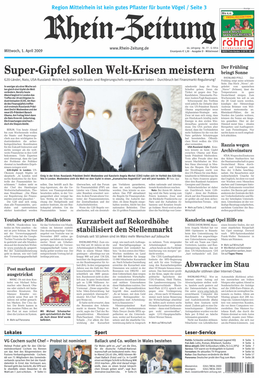 Rhein-Zeitung Kreis Cochem-Zell vom Mittwoch, 01.04.2009