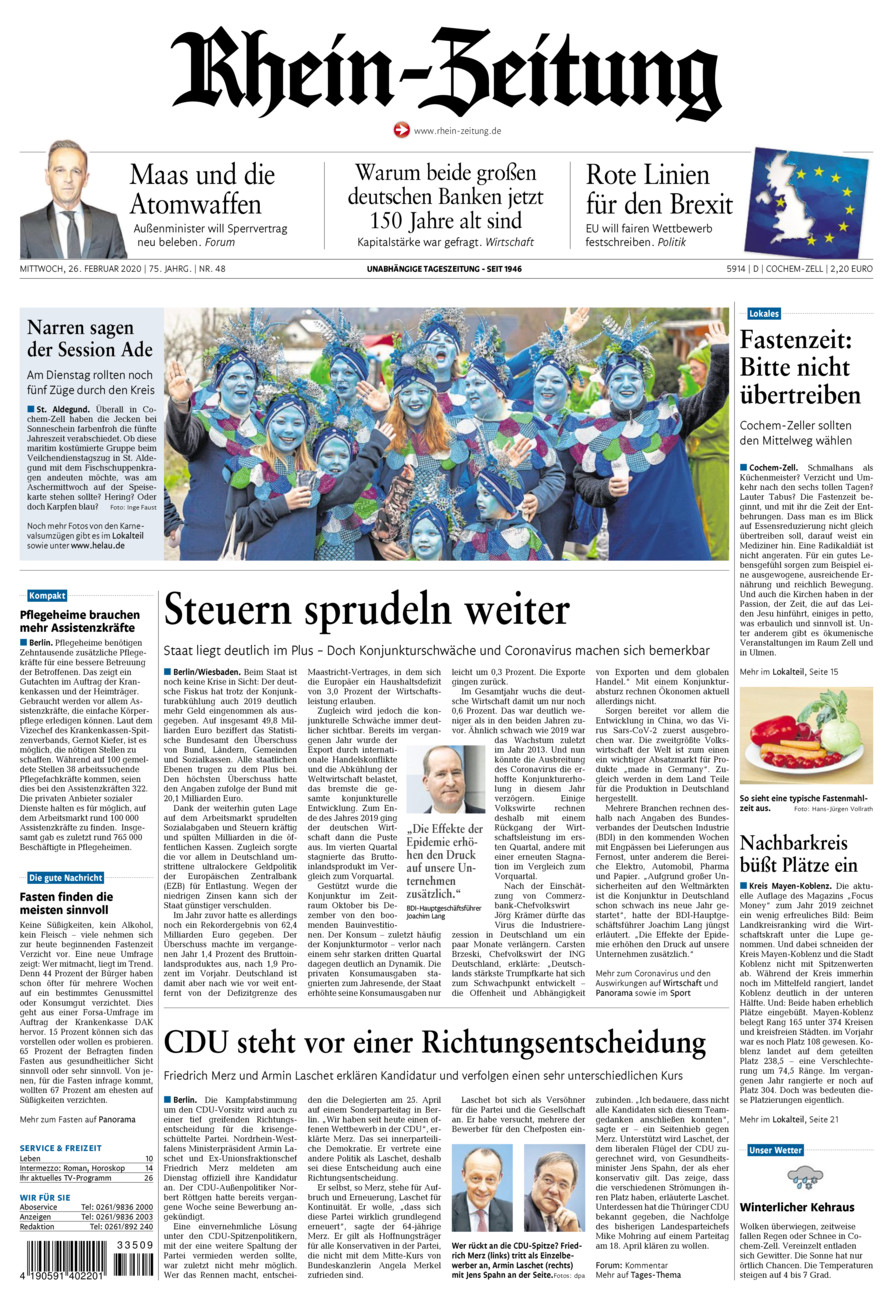 Rhein-Zeitung Kreis Cochem-Zell vom Mittwoch, 26.02.2020