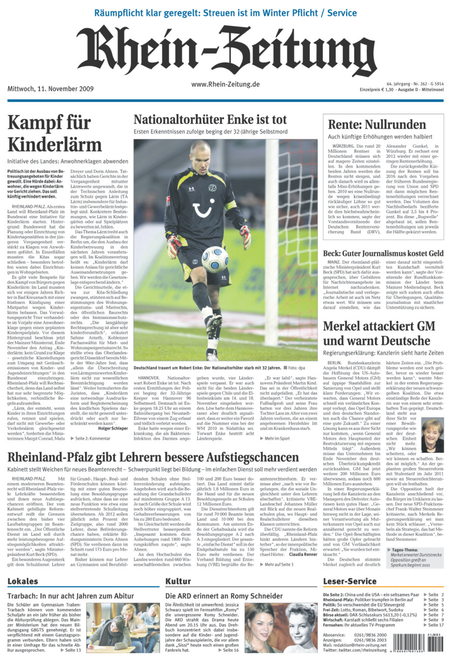 Rhein-Zeitung Kreis Cochem-Zell vom Mittwoch, 11.11.2009