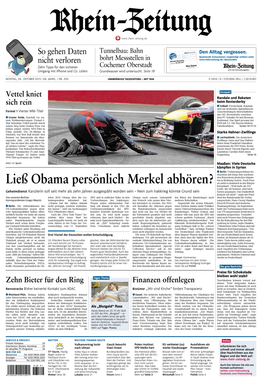 Rhein-Zeitung Kreis Cochem-Zell vom Montag, 28.10.2013