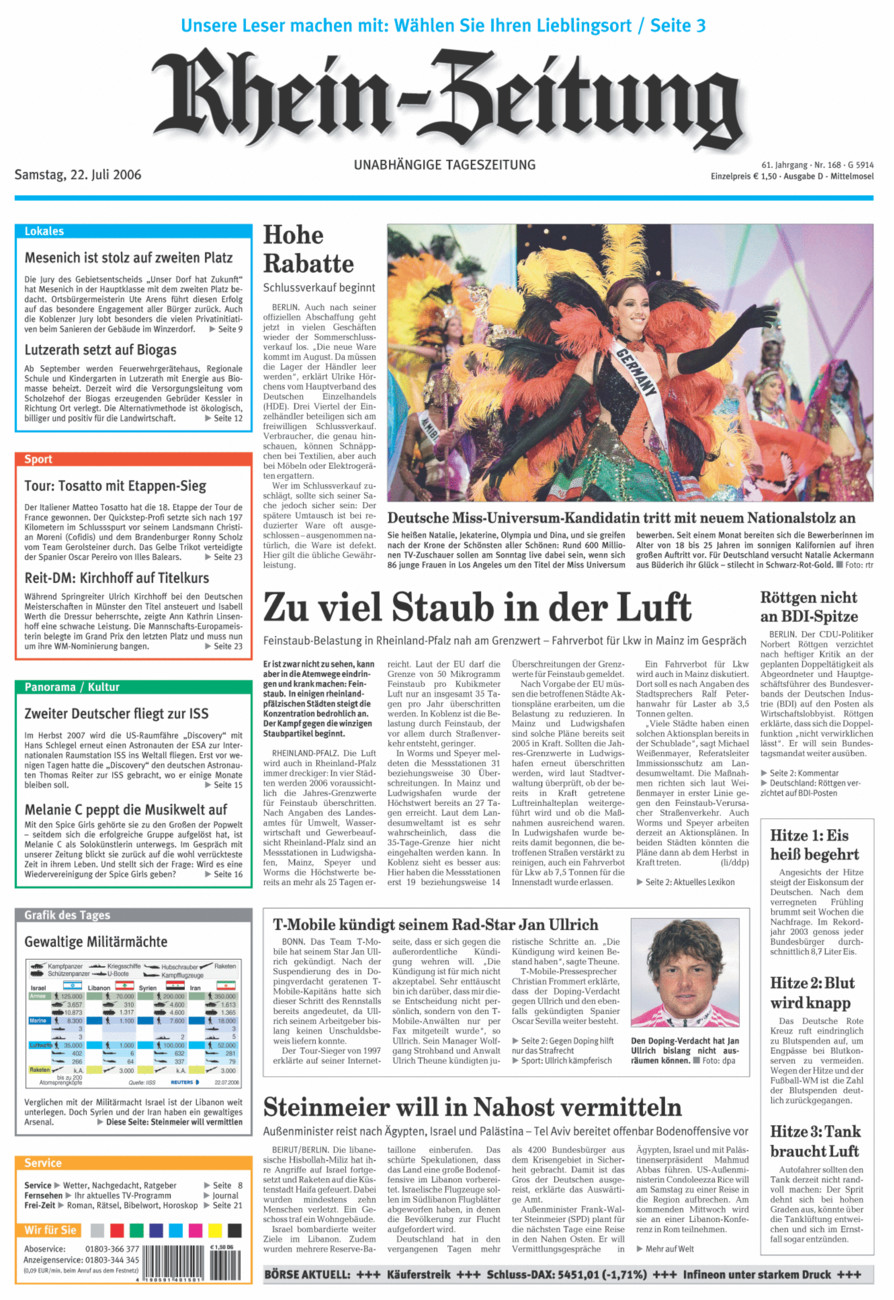 Rhein-Zeitung Kreis Cochem-Zell vom Samstag, 22.07.2006