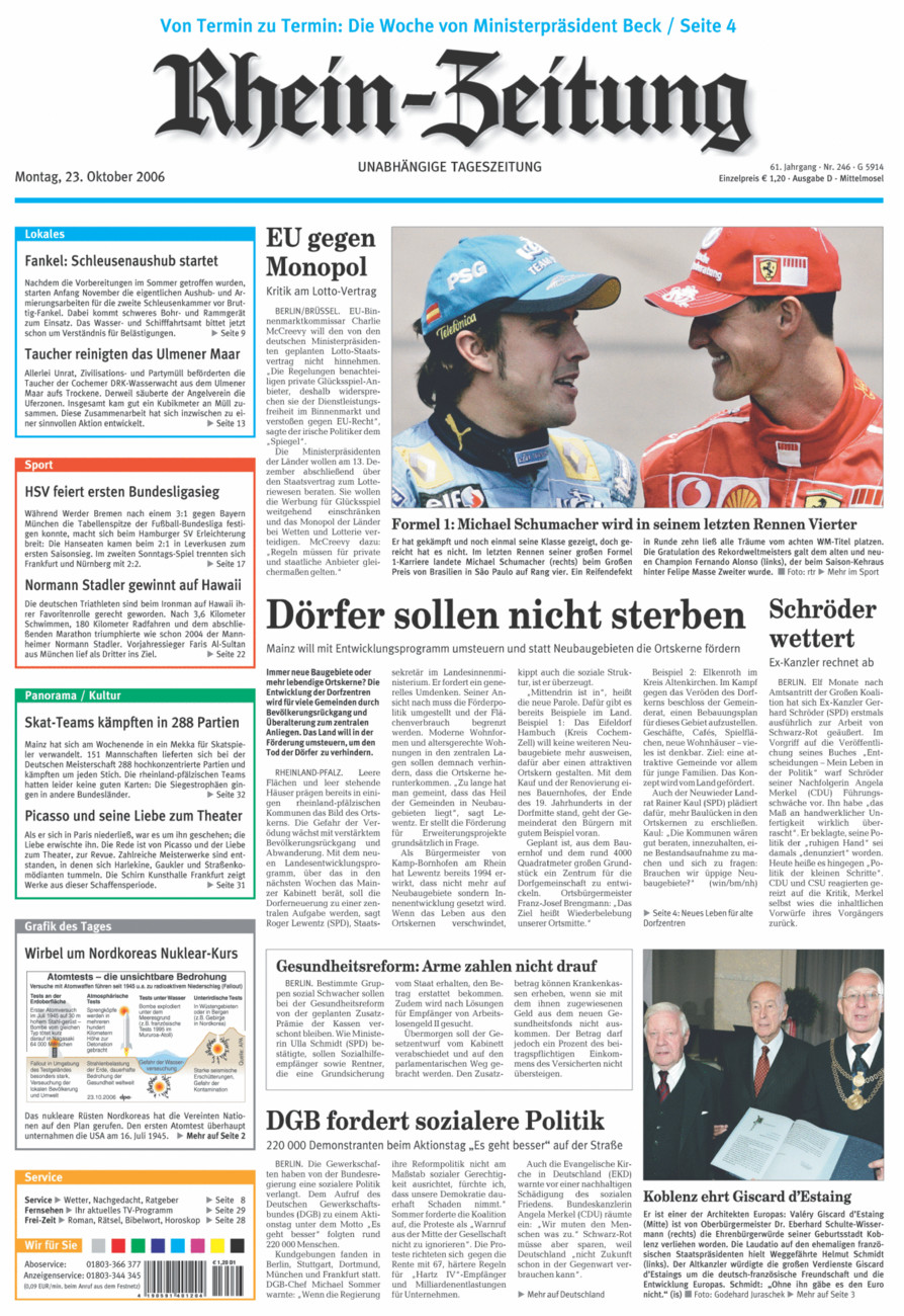 Rhein-Zeitung Kreis Cochem-Zell vom Montag, 23.10.2006