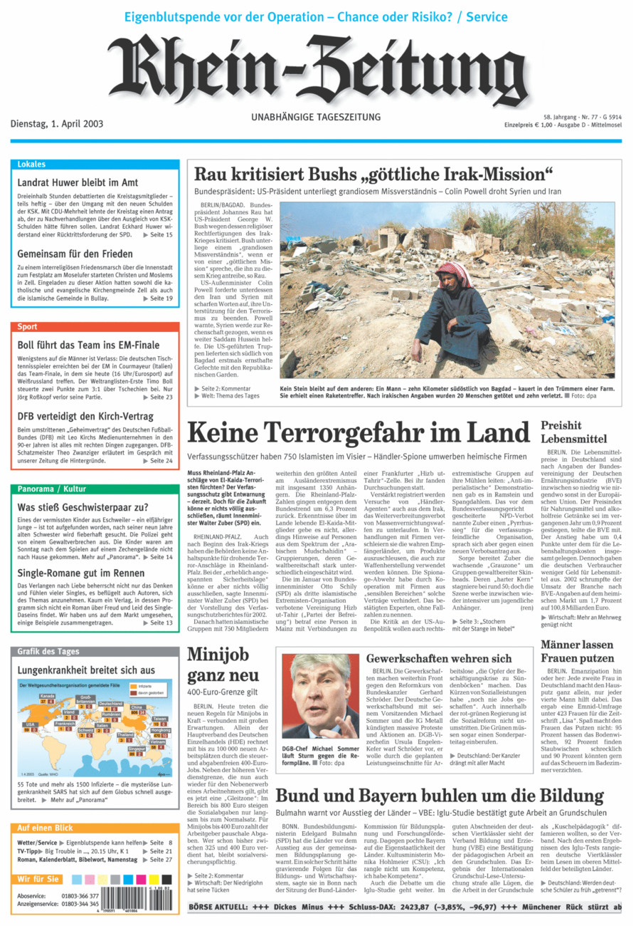 Rhein-Zeitung Kreis Cochem-Zell vom Dienstag, 01.04.2003