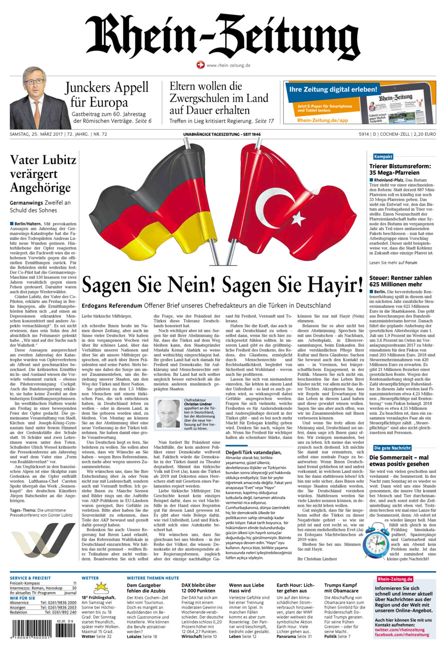 Rhein-Zeitung Kreis Cochem-Zell vom Samstag, 25.03.2017