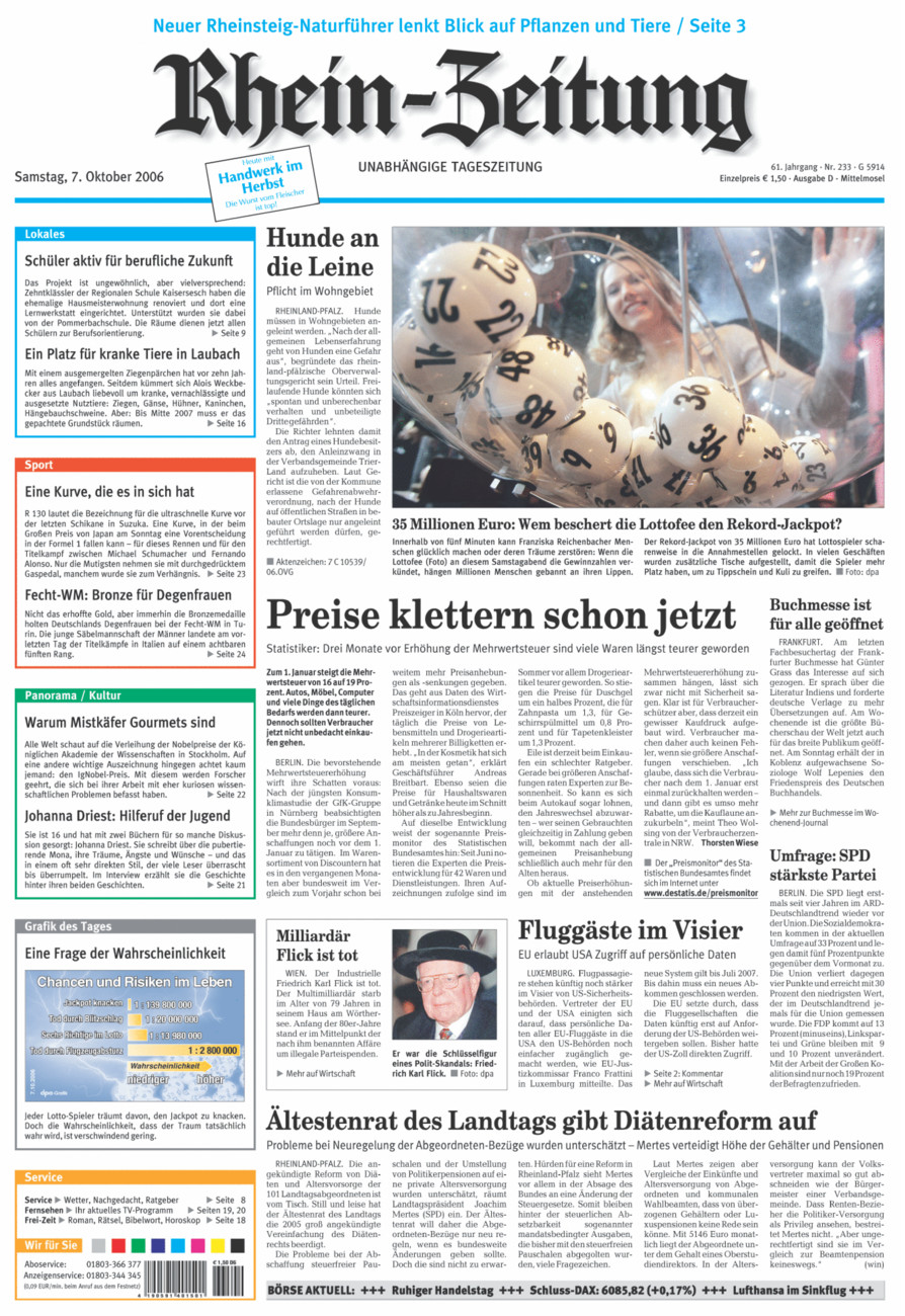 Rhein-Zeitung Kreis Cochem-Zell vom Samstag, 07.10.2006