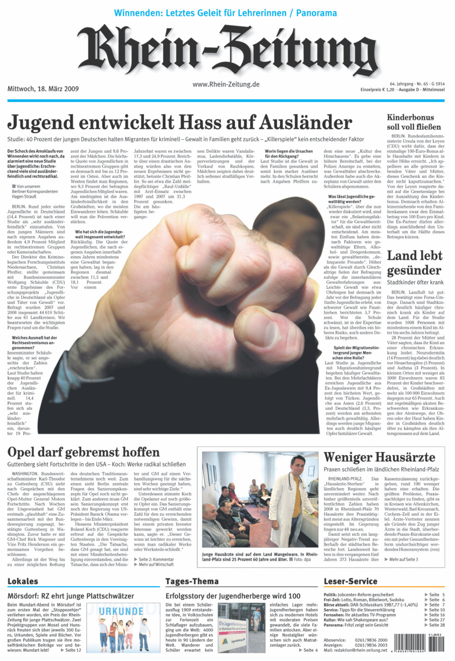 Rhein-Zeitung Kreis Cochem-Zell vom Mittwoch, 18.03.2009