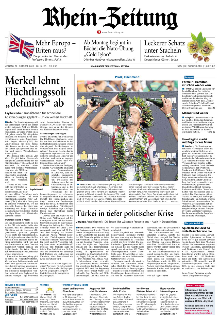Rhein-Zeitung Kreis Cochem-Zell vom Montag, 12.10.2015