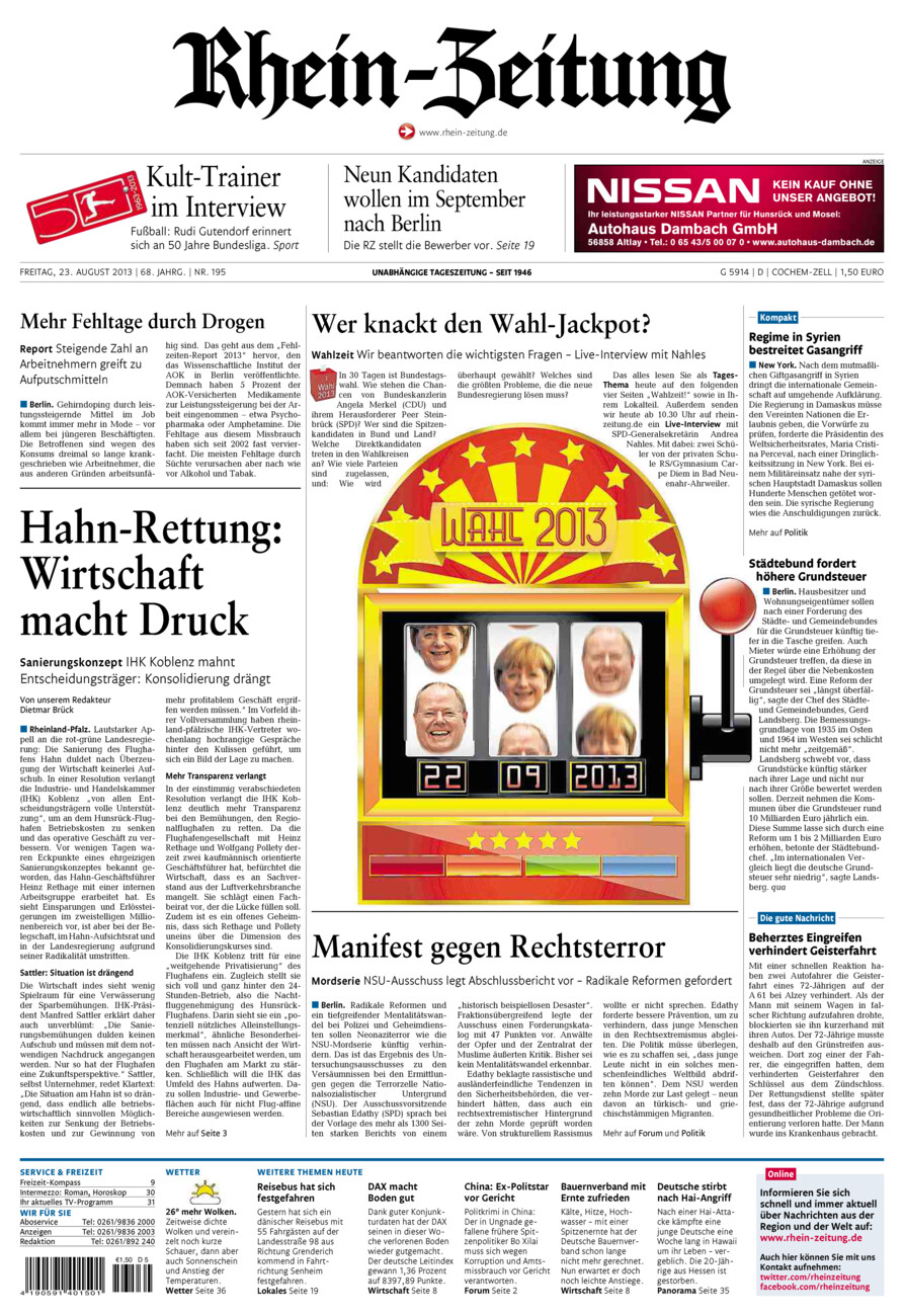 Rhein-Zeitung Kreis Cochem-Zell vom Freitag, 23.08.2013