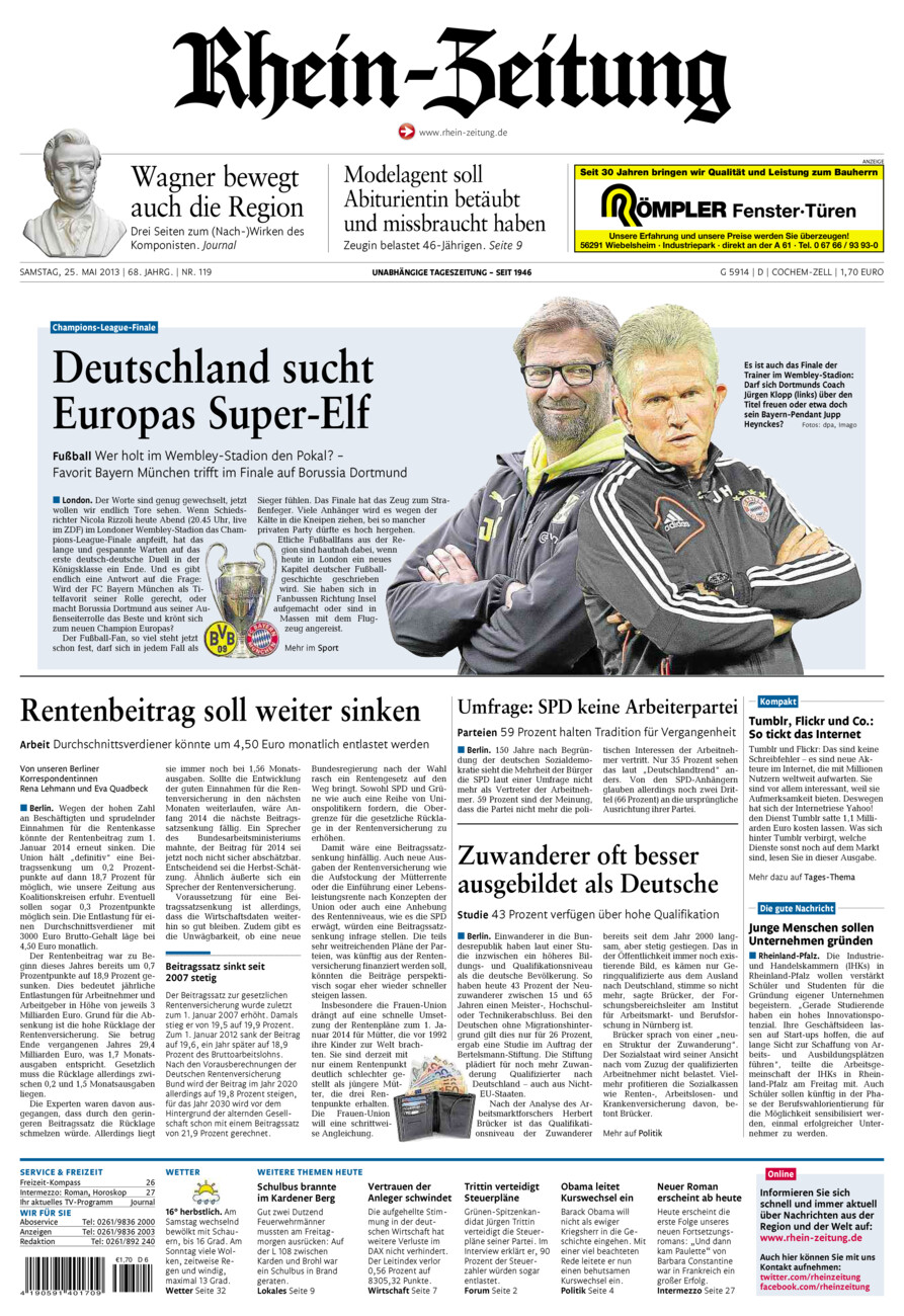 Rhein-Zeitung Kreis Cochem-Zell vom Samstag, 25.05.2013
