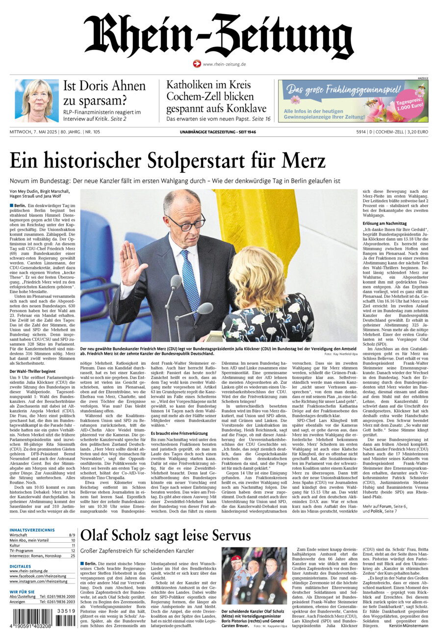 Rhein-Zeitung Kreis Cochem-Zell vom Mittwoch, 07.05.2025
