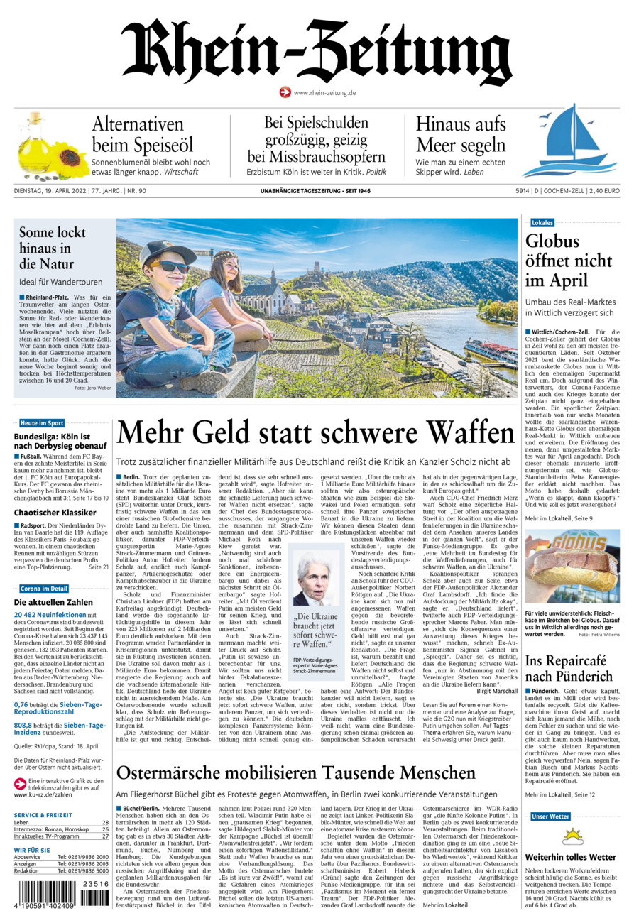 Rhein-Zeitung Kreis Cochem-Zell vom Dienstag, 19.04.2022