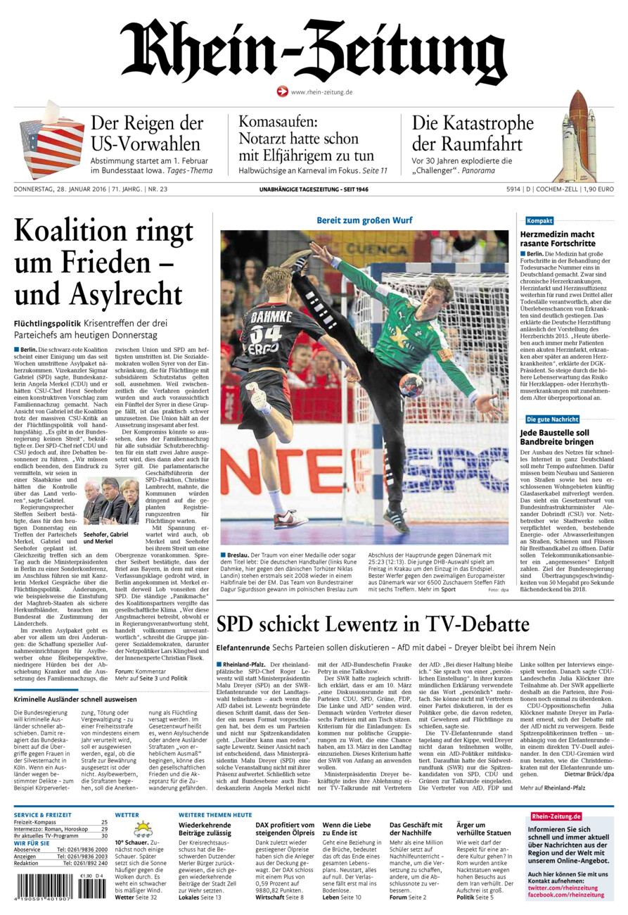 Rhein-Zeitung Kreis Cochem-Zell vom Donnerstag, 28.01.2016