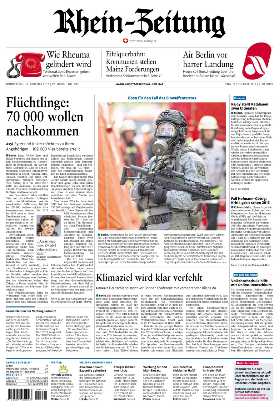 Rhein-Zeitung Kreis Cochem-Zell vom Donnerstag, 12.10.2017