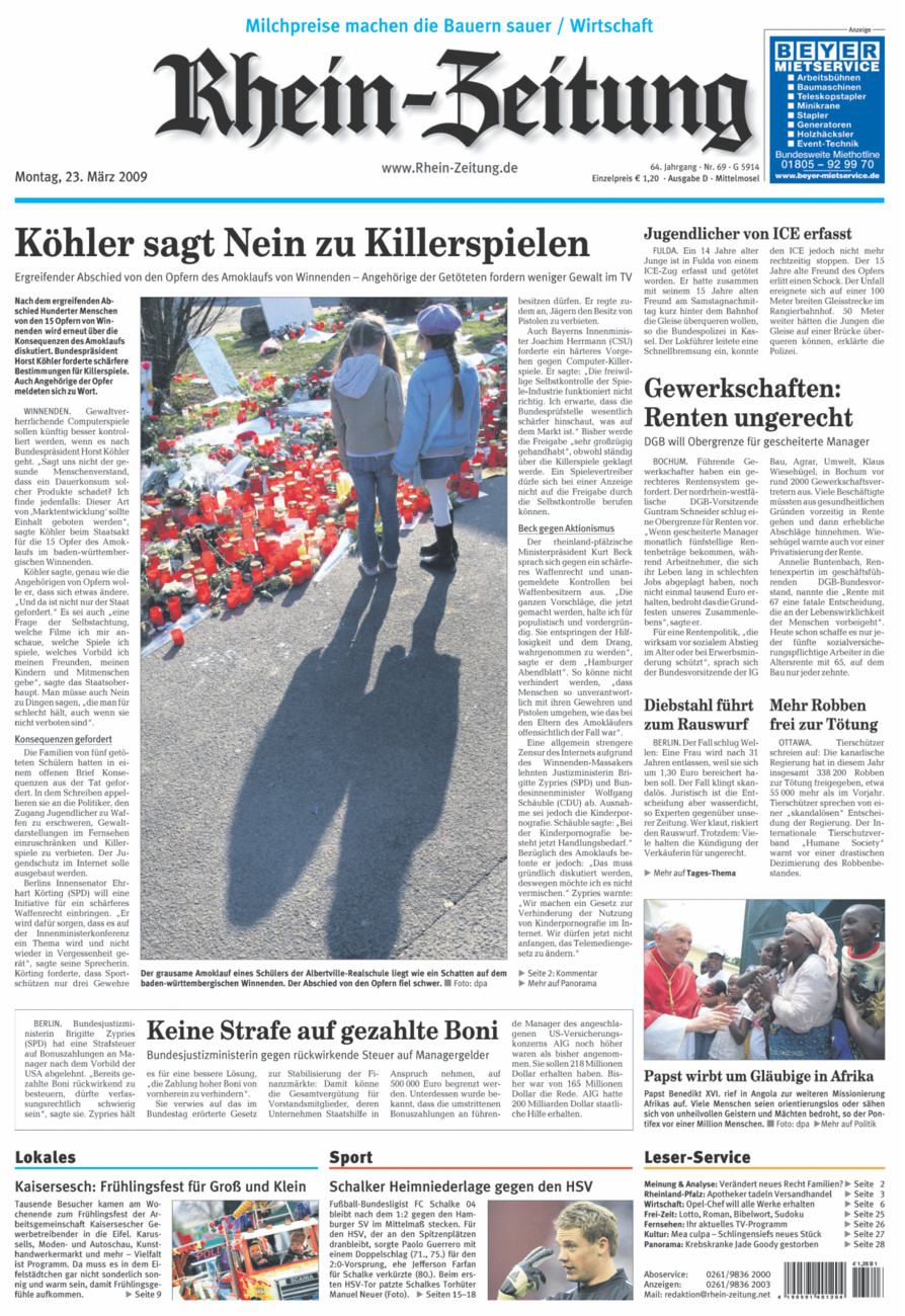 Rhein-Zeitung Kreis Cochem-Zell vom Montag, 23.03.2009