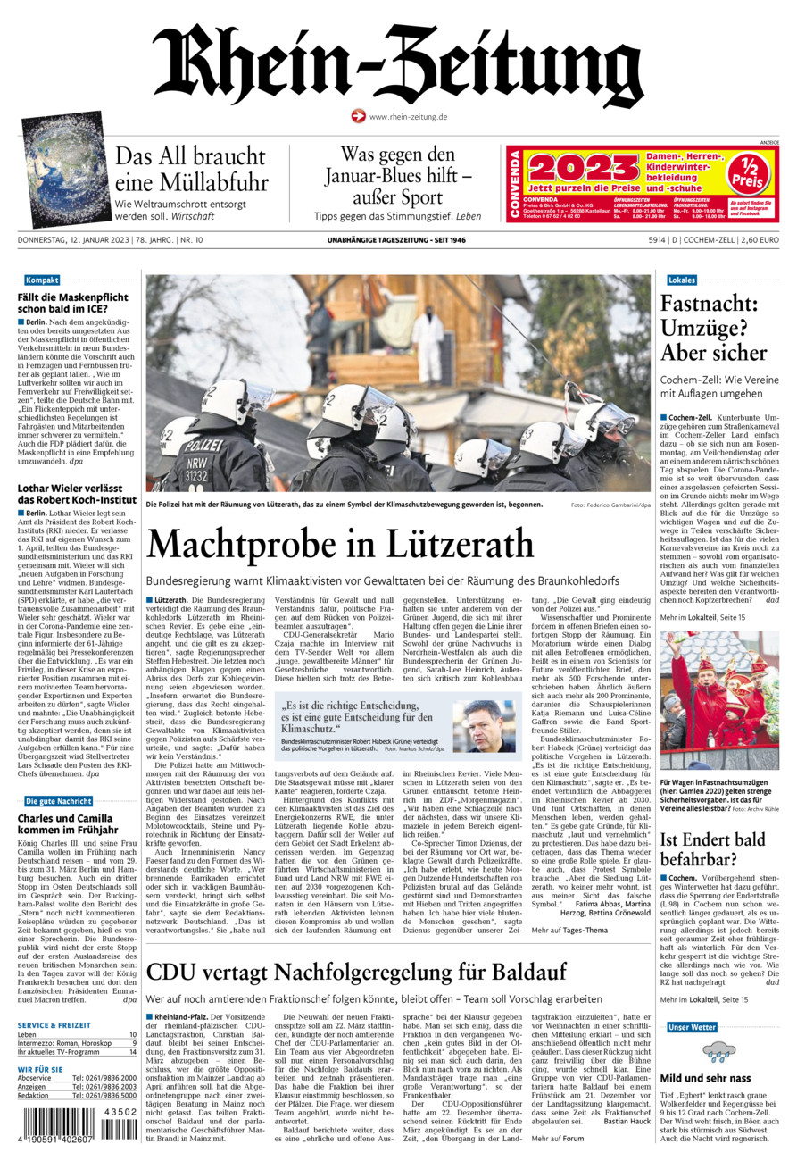 Rhein-Zeitung Kreis Cochem-Zell vom Donnerstag, 12.01.2023