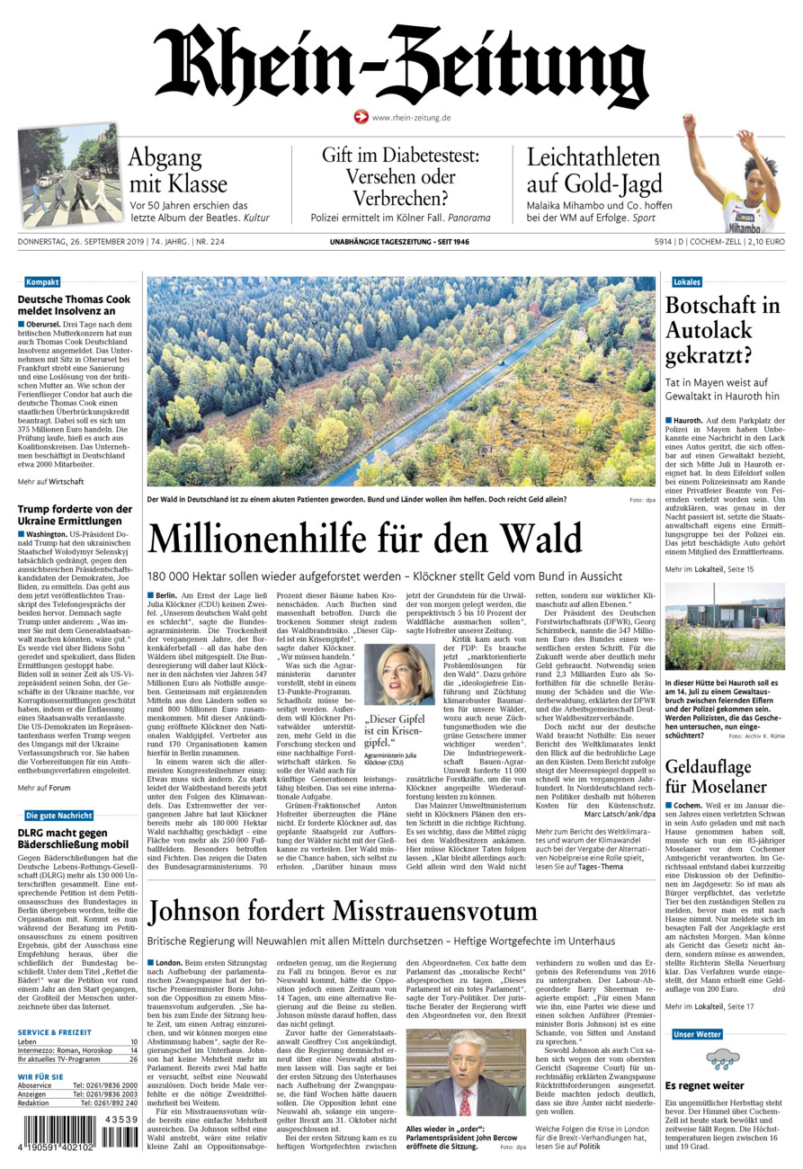 Rhein-Zeitung Kreis Cochem-Zell vom Donnerstag, 26.09.2019