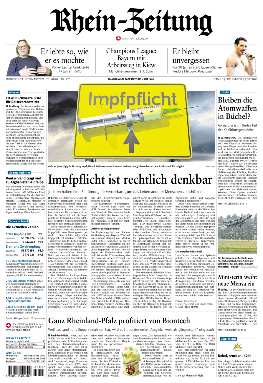 Rhein-Zeitung Kreis Cochem-Zell vom Mittwoch, 24.11.2021