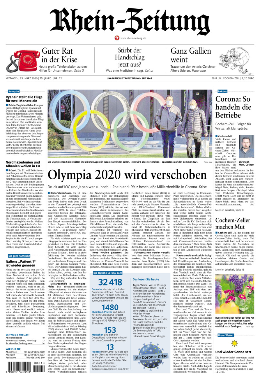 Rhein-Zeitung Kreis Cochem-Zell vom Mittwoch, 25.03.2020