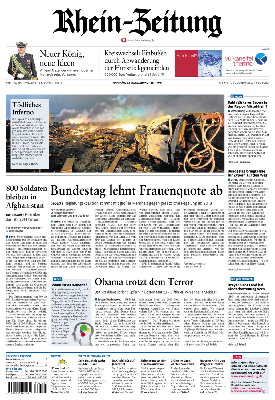 Rhein-Zeitung Kreis Cochem-Zell vom Freitag, 19.04.2013